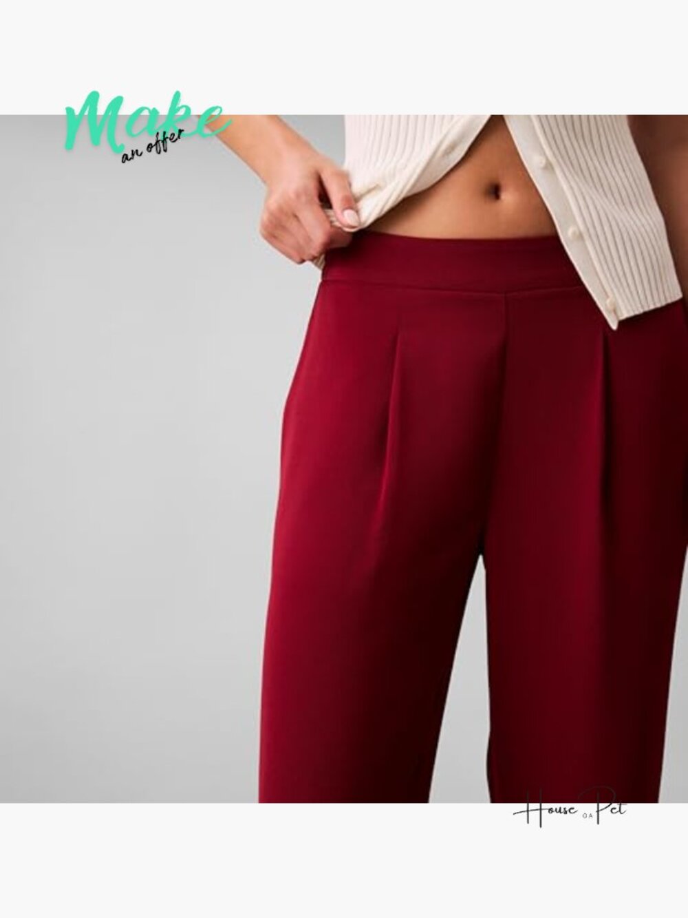 Calvin Klein Crepe Wide Leg Trouser, Elastic Waist, Pull-On Work Pants XS - Picture 2 of 5
